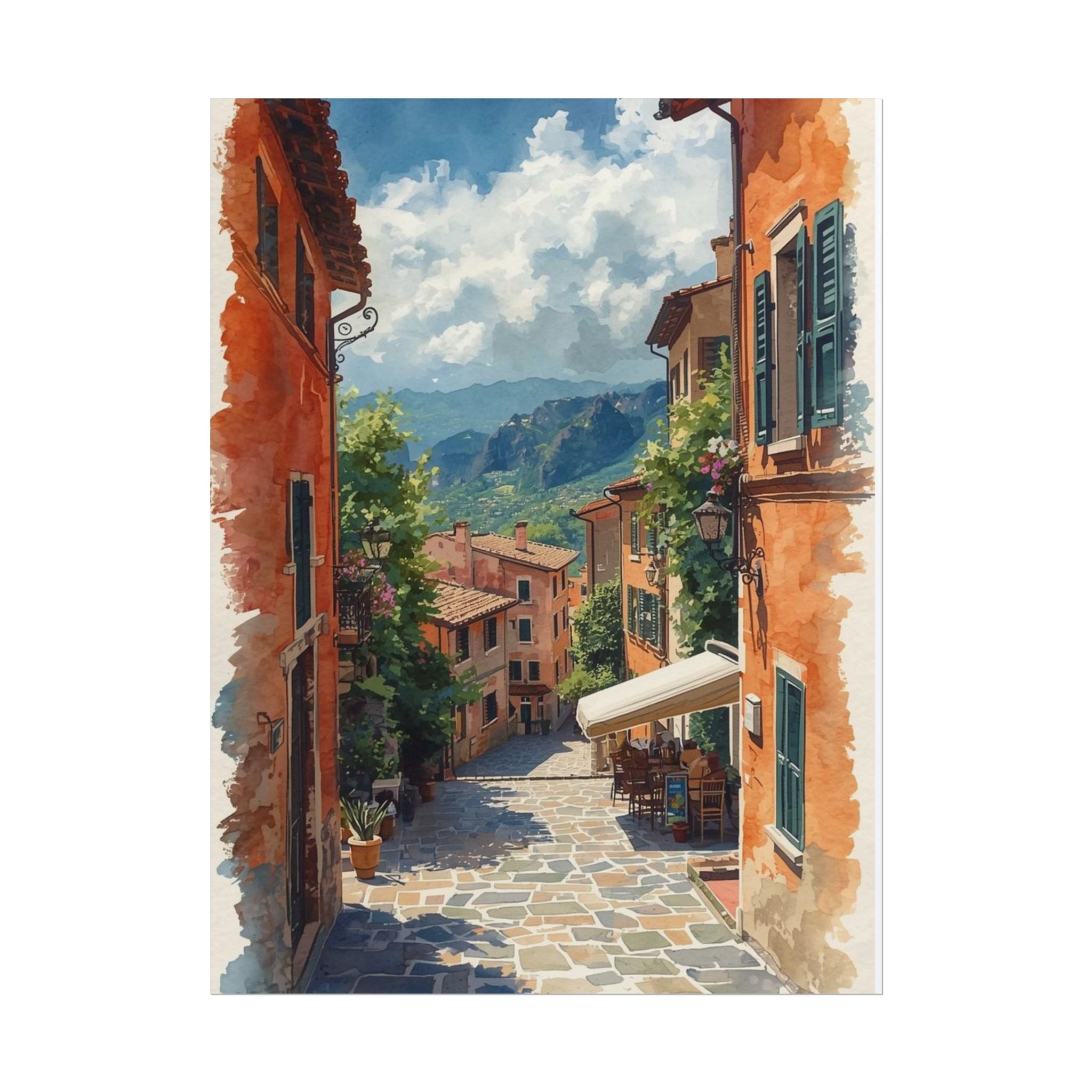 Charming Italian Village Street Poster Wall Art Landscape - Rosetta Creative Boutique